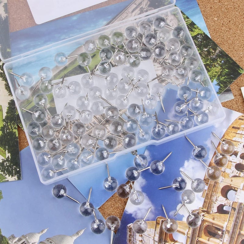 Yalis Push Pins 1/3 Inch Silver Map Tacks 100-Count Large Size Pins Steel Point and Transparent Plastic Round Head (Silver) - Image 5